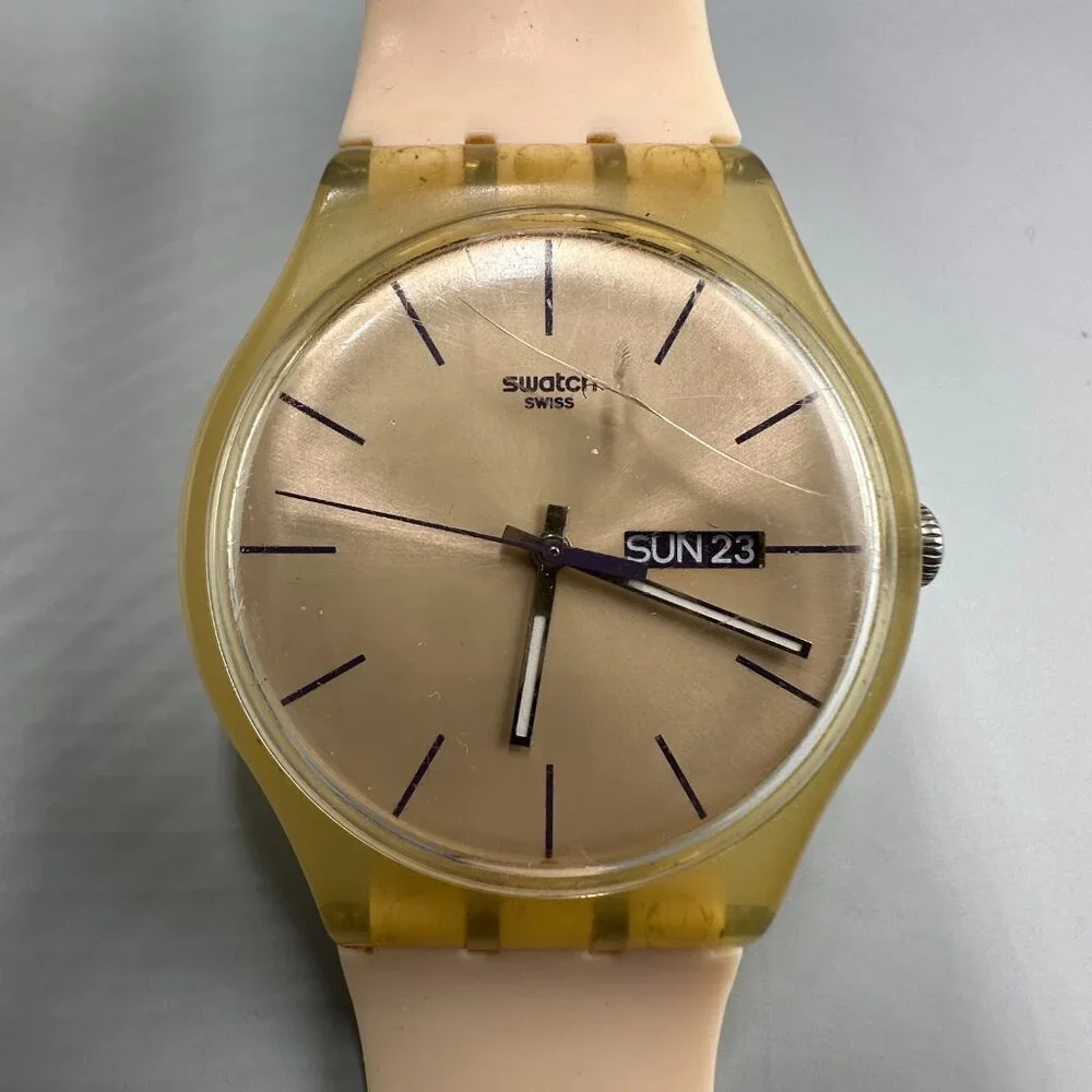 Swatch Rose Rebel Watch Unisex Date Window Round 40MM SUOT700 New Battery